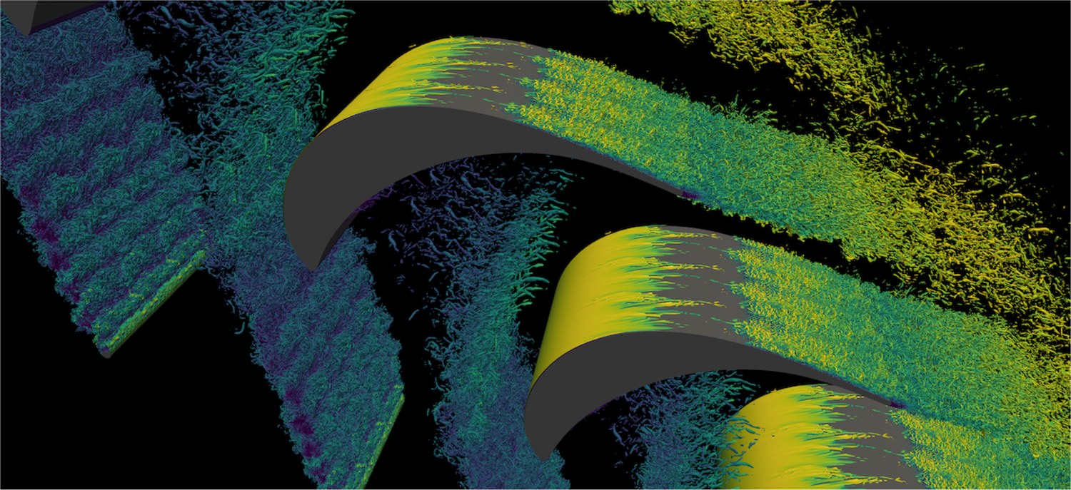 Turbulent structures around a low-pressure turbine cascade with incoming wakes